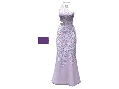 Mauve One Shoulder Top Mermaid Skirt Necklace Purse Outfit Low-poly 3D model