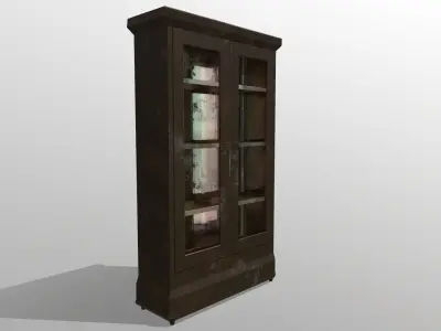 Vitrine wooden cabinet with glass doors Free low-poly 3D model