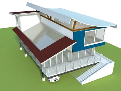 Modern House Design with Curve Roofing 3D model