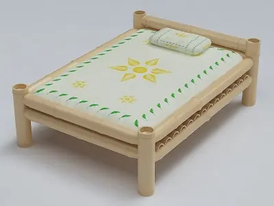 Bed Cot Bamboo 3D model