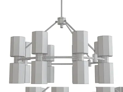 Frosted Ribbed Glass Shades Mounted Chandelier low poly 3d model Low-poly 3D model