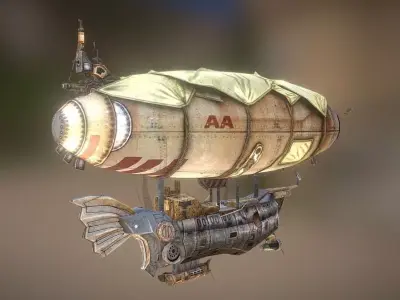 zeppelin steampunk hot air balloon Low-poly 3D model