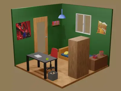 Small Miniature Bedroom Free low-poly 3D model