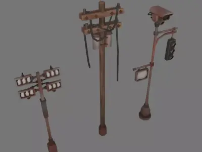 Big Power Lines and Traffic Lights Pack 02 Low-poly 3D model