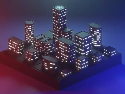 Polygon night city Low-poly 3D model