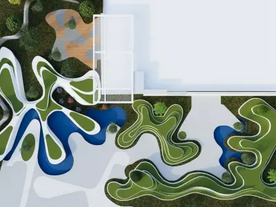 Curved landscape park 3d exterior scene 3D model