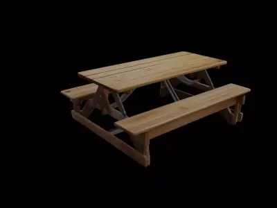 Folding Wooden Picnic Table with Attached Benches 3D model