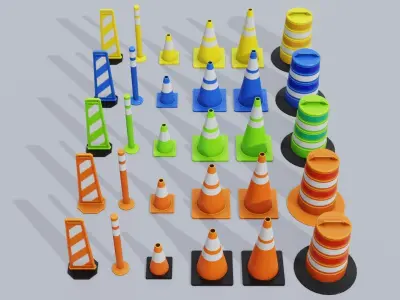 Generic props stylized traffic cones Low-poly 3D model