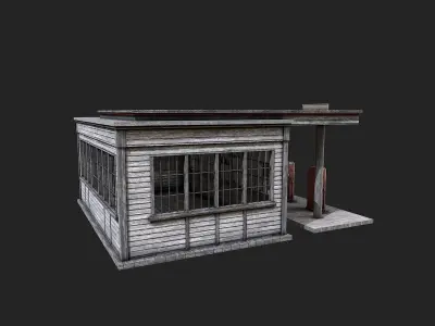 Old Abandoned Gas Station Low Poly PBR  Low-poly 3D model