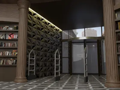 Public Library Interior Low-poly 3D model