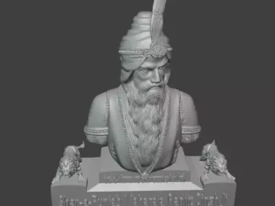 Maharaja Ranjit Singh Ji with Lion Sculptures 3D print model