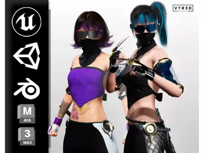 Cyberpunk Female Fighters Sci Fi 3D Model Pack