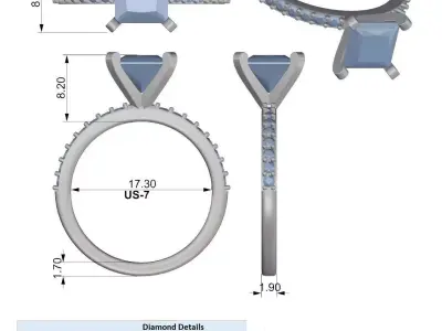 Princess Cut Solitaire Ring 3DM STL Model 3D print model
