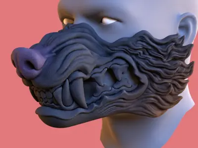 Wolf half face mask Ghost of Tsushima game cosplay  3D print model