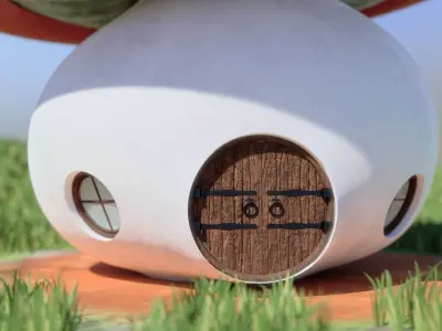 The Mushroom House Cartoon Scene Low-poly 3D model