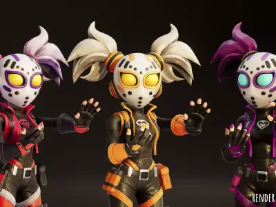 Stylized Sci Fi Bunny Girl Adventure 3 Game Ready Character PBR Low-poly 3D model