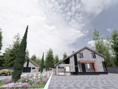 Classic house pool and auto garage 3D model