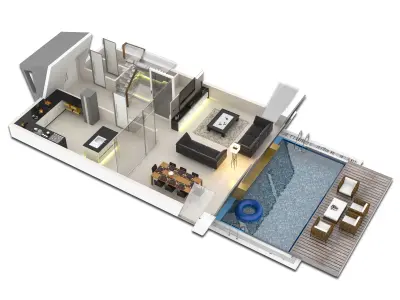 SketchUp 2018 and V-Ray 3D Floor Plan with textures-materials 3D model