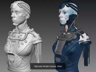 Female SciFi Cyborg Bust  High Poly 3D Sculpt  3D Model Pack