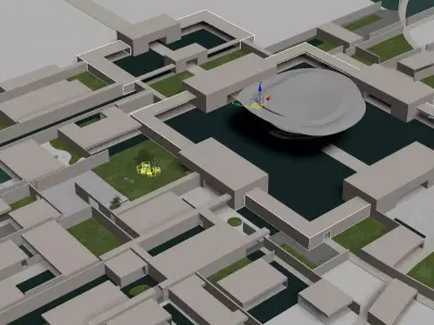 Futuristic Courtyard Villa with Pool and Lawn 3D model