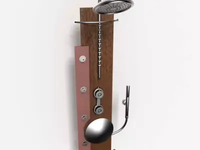 Steel Showerhead With Wood Panel 3D model