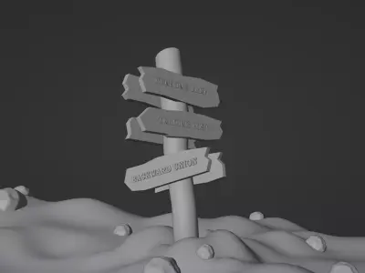 Wooden direction sign 3D model