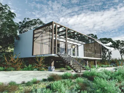 Outdoor Hotel Room Low-poly 3D model