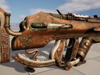 steampunk submachine gun Low-poly 3D model
