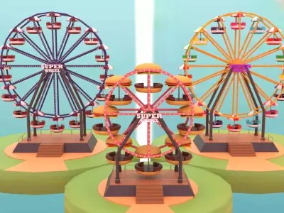 Ferris wheels pack Low-poly 3D model