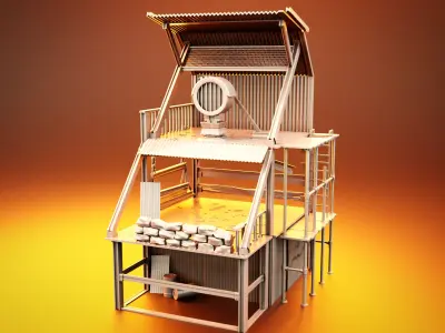 Watchtower 3d Model metal building with stove on top Free 3D print model
