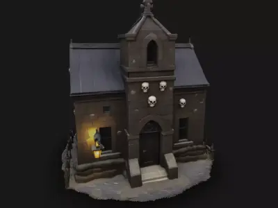 Haunted Gothic House 3D Model Stylized Horror Building Skulls Low-poly 3D model
