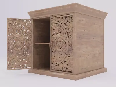 Sideboard with two carved doors Free 3D model