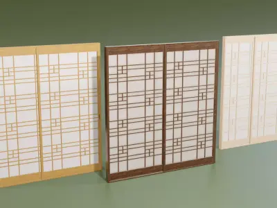 Japanese Shoji with designed lattice Low-poly 3D model