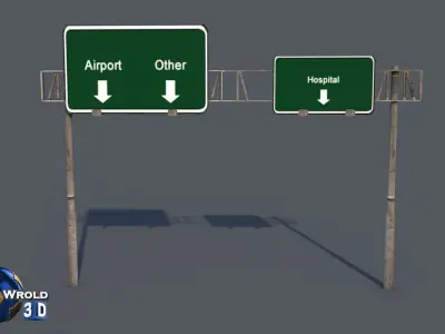 lowpoly highway sign billboard collection pack 3d model Low-poly 3D model