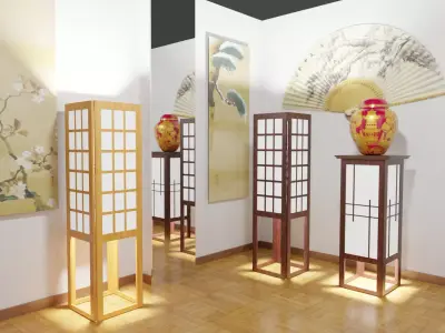 floor lamp japanese style Low-poly 3D model