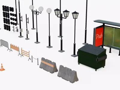Urban Street Assets Pack Low-poly 3D model