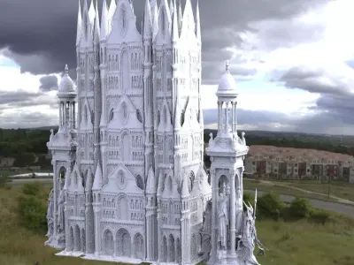 Paris Cathedral fantasy architecture with angel statues 3D model