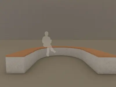 Low Poly Curved Outdoor Concrete Bench Low-poly 3D model
