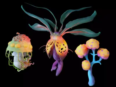 Stylized Fantasy Plants and Alien Flora Collection  Low-poly 3D model