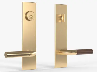 Tumalo Handle - Brass with Walnut Lever Exterior Door Hardware 3D model