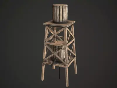 Water Tower Low Poly  Low-poly 3D model