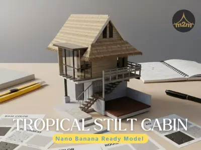 Tropical Stilt Cabin Eco Wooden House with Nipa Roof 3D model