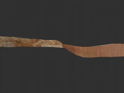 Dinner knife wooden handle rust metal heel Low-poly 3D model