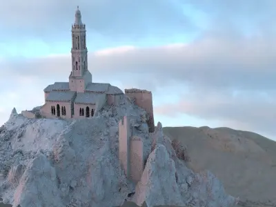 Mexican Church ornate on hill 3D model