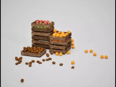 Wooden Crates with Fruits and Potatoes Low-poly 3D model