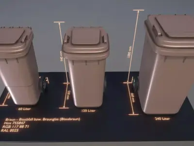 Waste container for organic waste brown - RAL 8025 Blassbraun Low-poly 3D model