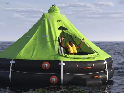  Inflatable Life Raft with Survivor 