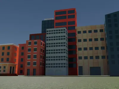 10 stylized buildings Low-poly 3D model