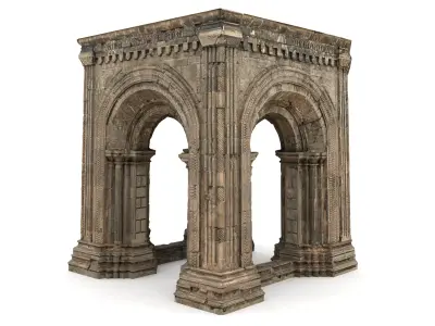 Monumental Castle Entrance with Arches Low-poly 3D model