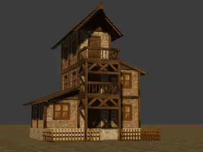 Stylized Low Poly Medieval House Collection for Fantasy Worlds Low-poly 3D model